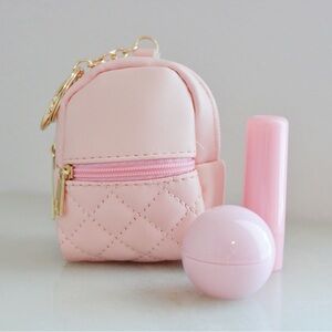 Pink Mini Backpack & Lip Products Quilted Mini Bag Gold Keychain Bag Charm